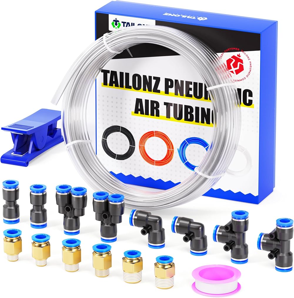 TAILONZ PNEUMATIC PU Air Hose 10mm OD 6.5mm ID 10m Kit 32.8ft