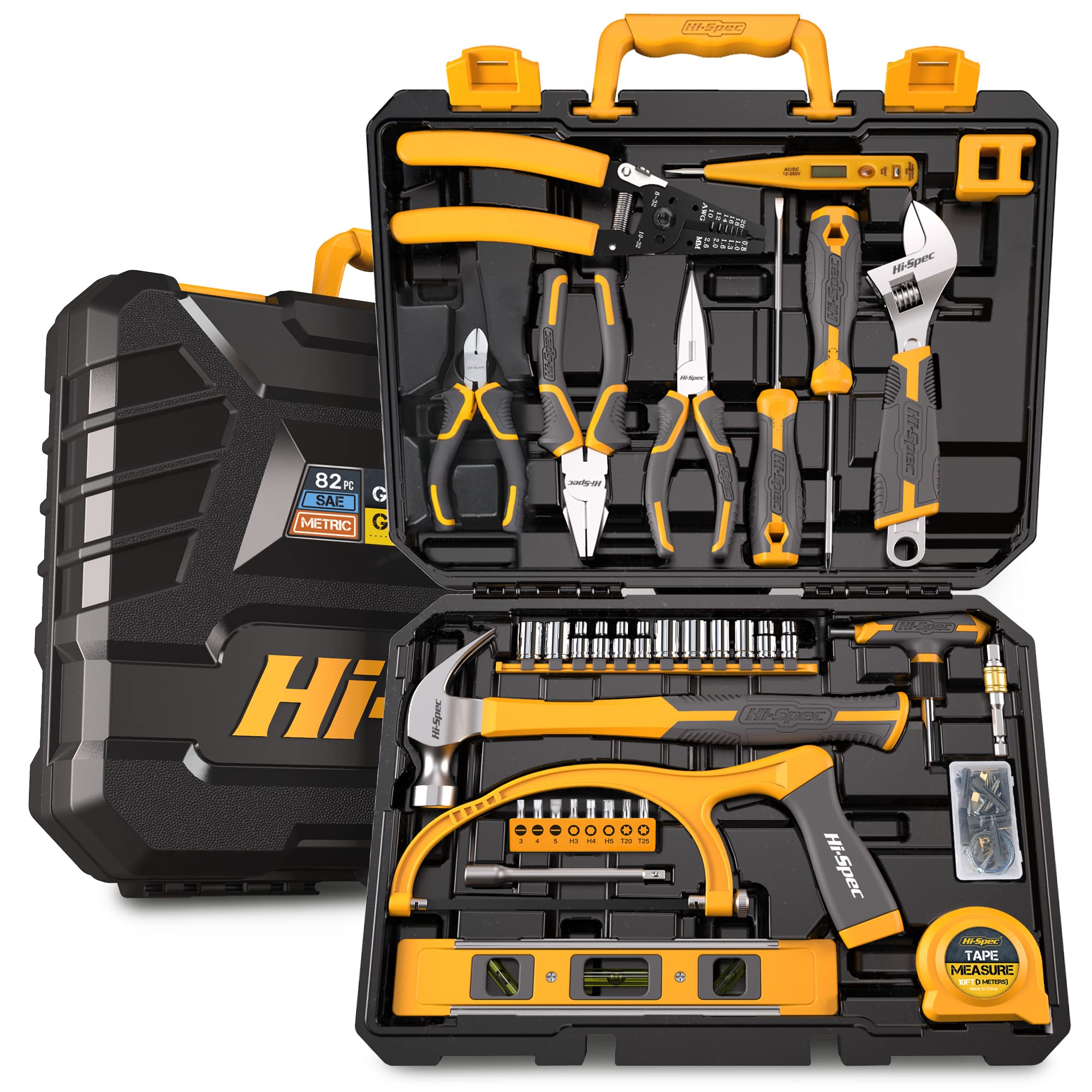 Hi-Spec 82pc Home & Garage Handy Mans Complete DIY Tool Kit Set for The Household & Workshop. in a Comprehensive Hand Tool Box Case of Pliers, Wrench, Screwdrivers and Sockets