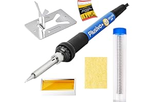 PLUSIVO Soldering Iron Kit, 60W Soldering Iron Adjustable Temperature 5-in-1, Solder Wire, Stand, Rosin Paste Flux, Sponge, Fast Heating, Desoldering Electronic Repair DIY Hobby 120V US Plug