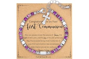 AryaHozel Tiny Gemstone Cross Bracelet for Girls, Confirmation First Communion Gifts for Girls Teens Easter Basket Stuffers Baptism Christian Religious Jewelry