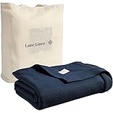 LANE LINEN Queen Size Cotton Blanket 90"x90" – Soft, Cooling & Warm Blanket for Bed and Couch – Lightweight for Summer & Winter Use, Herringbone Pattern – Navy