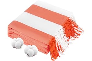 GENOVEGA Oversized Cotton Turkish Beach Towels 74"x38" Thin Quick Dry Sand Free Pool Swim Bathing Towel Extra Large Blanket Adult Travel Essentials Accessories Must Haves Summer Vacation Orange-red Striped