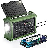 Emergency Weather Radio with Large Solar Panel, Efficient Hand Crank & Real 12000mAh Battery | AM/FM/NOAA Bands, LED Flashlight, Reading Lamp, SOS Alarm & Phone Charger for Camping & Emergencies
