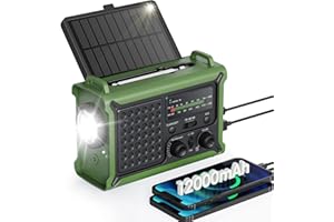 Emergency Radio 5-Way Powered Solar Hand Crank Radio with 8500mm² Solar Panel,12000mAh Battery, AM/FM/NOAA,Phone Charger,Flas