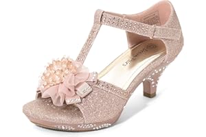 DREAM PAIRS Girls Sandals Low Heel Dress Pump Ankle T Strap Flower Shoes Toddler/Little Kid/Big Kid