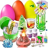 Kacwsoay 4 Jumbo Easter Basket Stuffer Surprise Eggs, Science Experiments for Kids, Easter Toys Gift Idea for Boys and Girls Educational Party Favor STEM Activities Volcano Crystal Tree