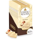 Ferrero Rocher White chocolate bars, Creamy Hazelnut Filling, 8 Ct | Ferrero Rocher premium chocolate candy bars, white chocolate bars with a creamy hazelnut filling to satisfy sweet cravings