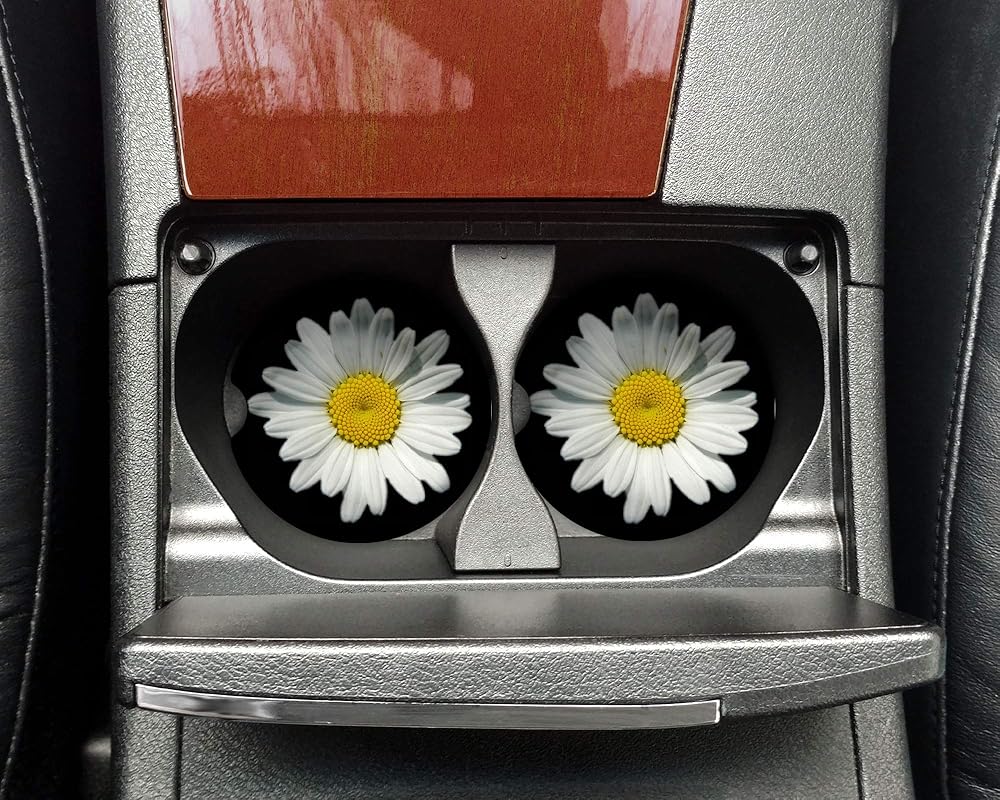 Daisy Rubber Car Coasters (Set Of 2) CC95 Handmade