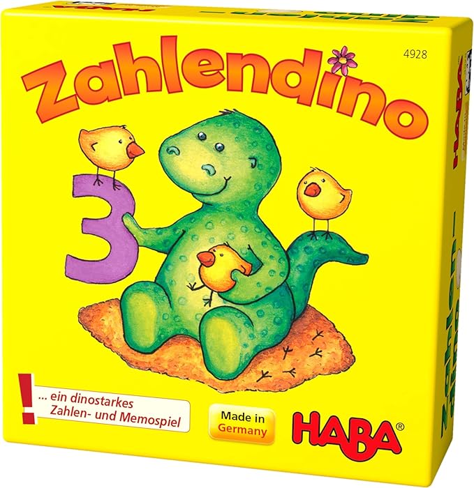 Haba 4928 - Zahlendino Dinostarkes Zahlen- und Memospiel, für 1-4 Kinder von 3-8 Jahren |Zum Zahlen und Mengen lernen, Mit Va