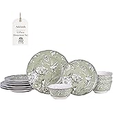 222 Fifth Adelaide Sage Porcelain 12-Piece Dinnerware Set – Service for 4, Includes Dinner Plates, Salad Plates & Cereal Bowls, Durable Porcelain, Dishwasher Safe, for Everyday Dining & Entertainment