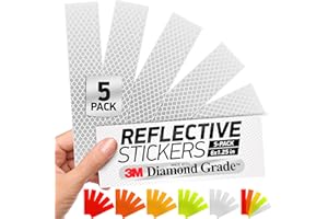 Byllstore Reflective Stickers | 3M Diamond Grade | White | 1.25″ x 6″ | 5-Pack | Reflective Safety Tape for Helmets, Cars, Mailboxes & More