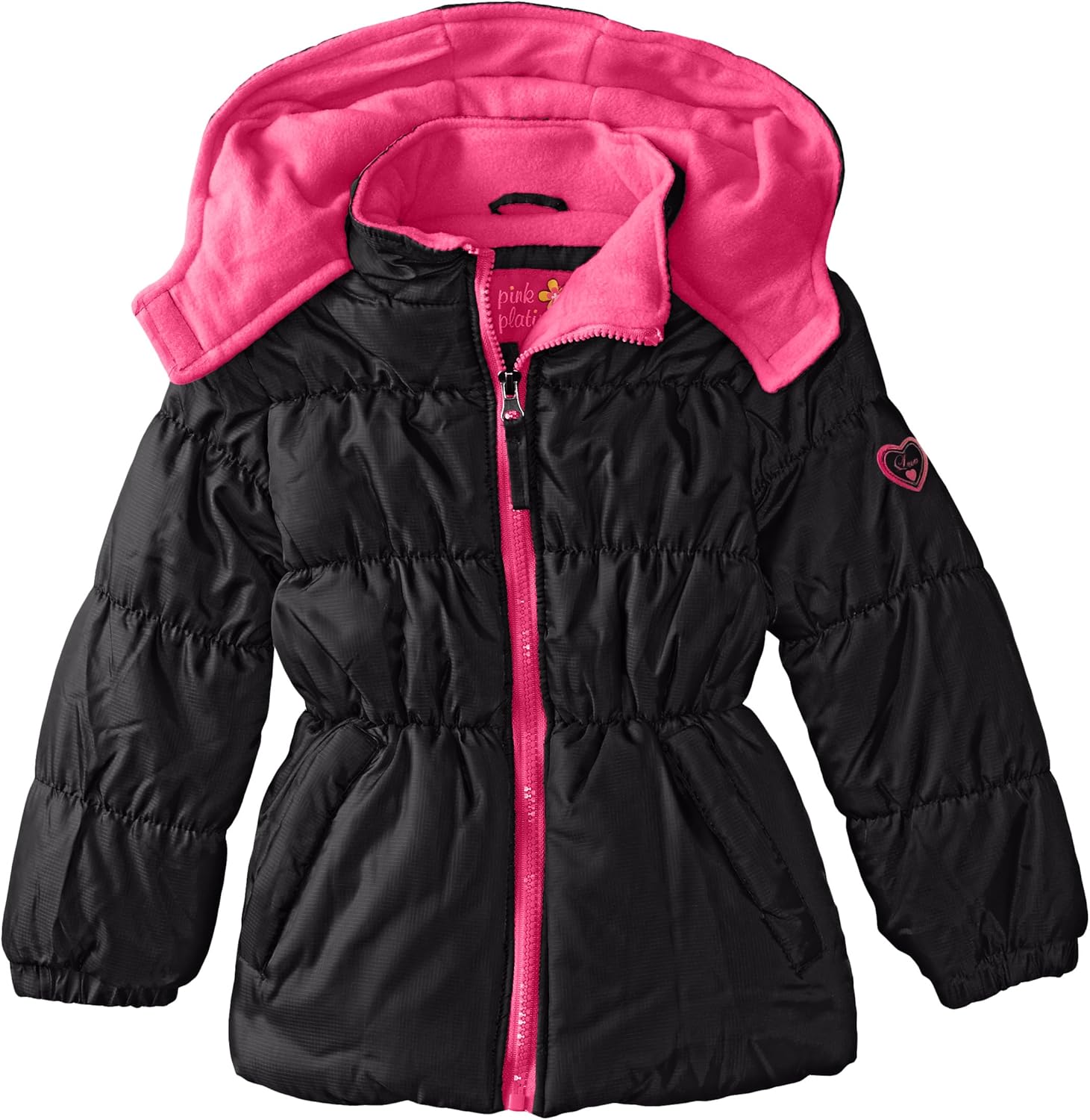 Pink Platinum Little Girls' Ripstop Puffer, Black, 6X Clothing