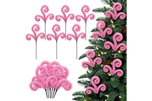 KnomeKo 6Pcs Pink Christmas Tree Picks, 16Inch Pastel Furry Stems Pink Christmas Decor Indoor for Home, Curly Elf Tree Filler Branches for Christmas Wreath Winter Holiday Decor