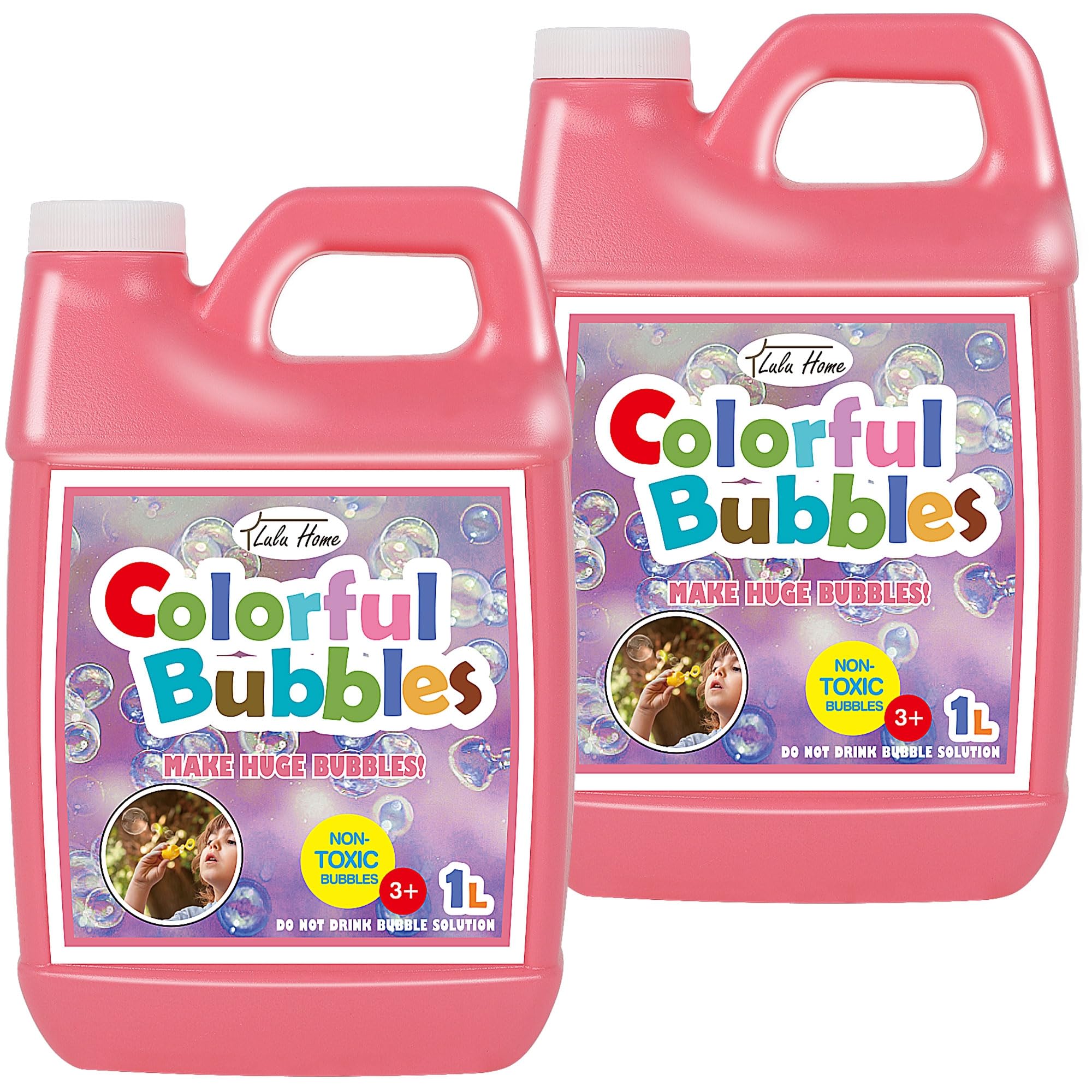 Lulu Home 2 Packs Bubble Concentrated Solution, 2 L/ 67.6 OZ Bubble Refill Solution for Kids Bubble Machine, Giant Bubble Wand, Bubble Blower, Birthday Party Favors - Up to 5 Gallons, Pink Bottle