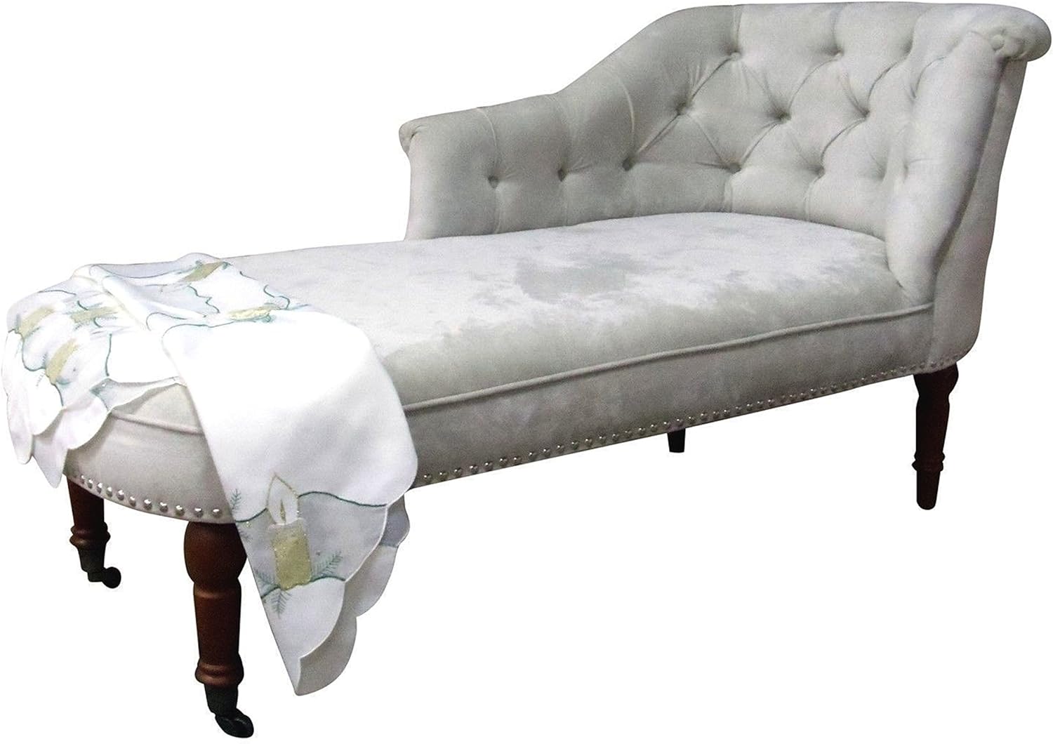 Designer Traditional Chaise Longue in Beige soft Chenille fabric