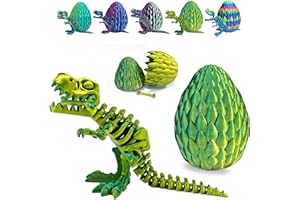 UTOSDAY Easter Basket Stuffers-3D Printed Dinosaur Toy, Mystery Crystal Dinosaur Egg with Articulated Tyrannosaurus Rex, Easter Basket Gifts Flexible Rexi Toys, Dragon Egg Fidget Toy for Autism (YellowGreen)