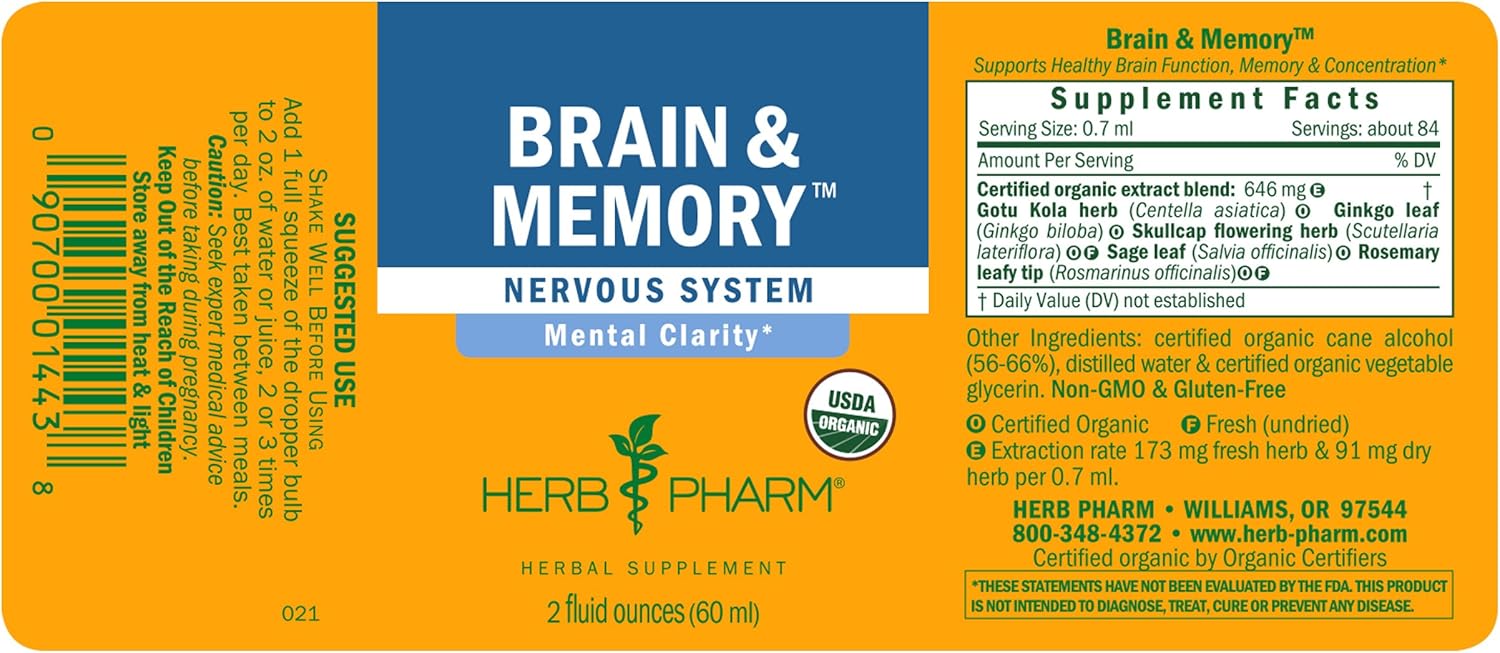 Herb Pharm Brain and Memory Herbal Liquid Formula with Ginkgo for Memory and Concentration- 2 Ounce: Health & Personal Care