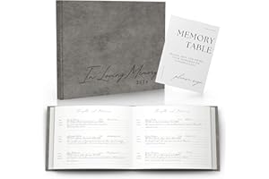 PAIGE MCRAE HOME & DECOR Funeral Guest Book for 2024 Celebration Of Life Memorial Service - Leather Memory Book for Funeral Guests to Sign In with Condolence Memory Table Sign & Back Pocket - Gray Guestbook