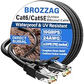 Cat 6 Outdoor Ethernet Cable 50ft, 24AWG 10Gbps LLDPE Direct Burial Network Cable, UV-Resistant Waterproof Jacket, Snagless RJ45 Patch LAN Cord Support Cat8/Cat7/Cat6/Cat5e &amp; PoE, for PC/Router, Black