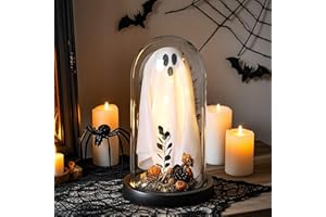SLADPOEM Light Up Ghost in Removable Glass Dome, Cute White Spirit Decoration for Winter Tabletop, Cozy Home Accent, Holiday Night Light for Mantel, Bedroom or Office Decor