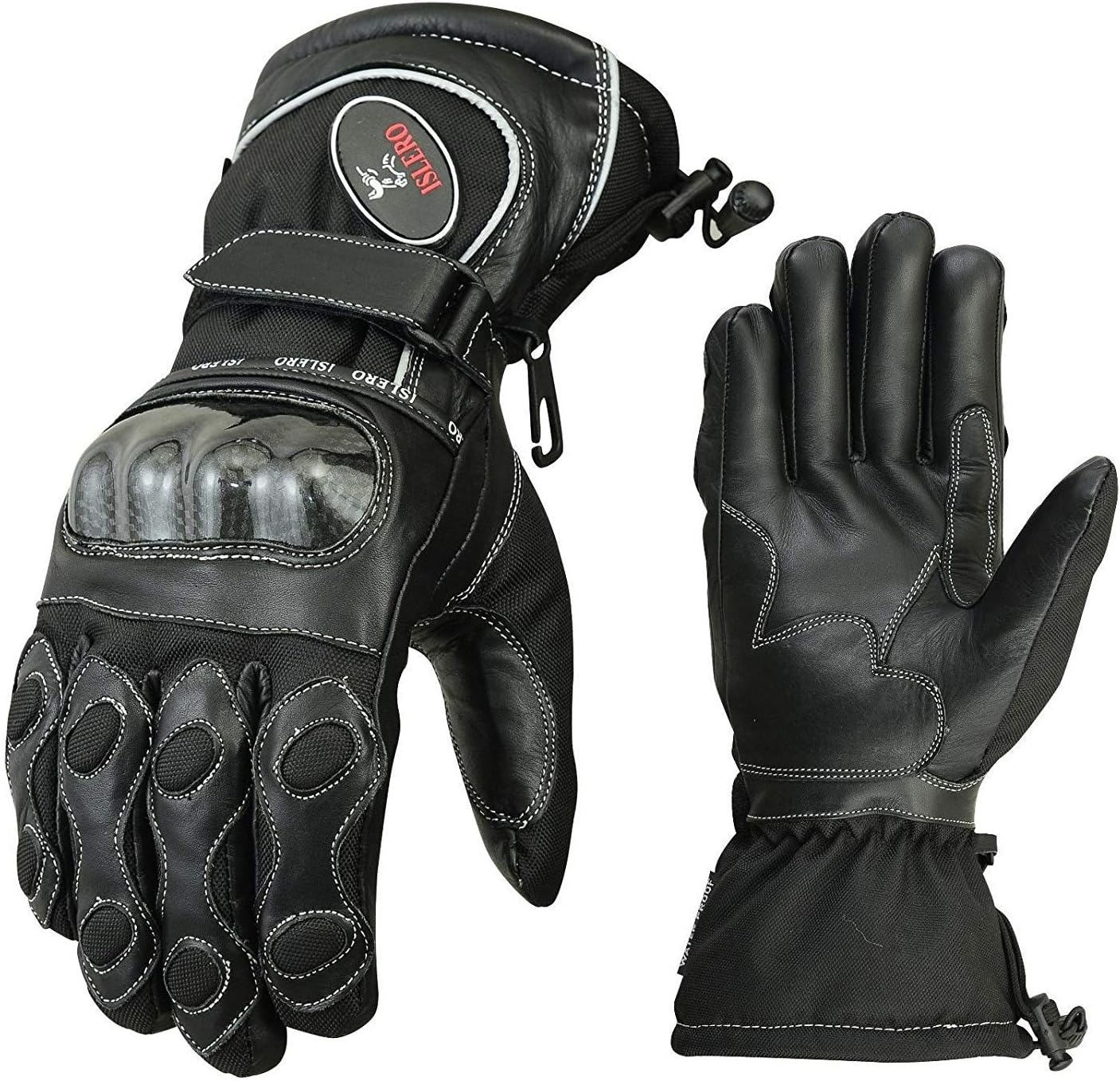 Islero Professional Winter Thermal Leather Motorbike Motorcycle Gloves Windproof Waterproof Weather proof Carbon Fiber Knuckle Racing Smartphone Touch Compatible Protective Gear