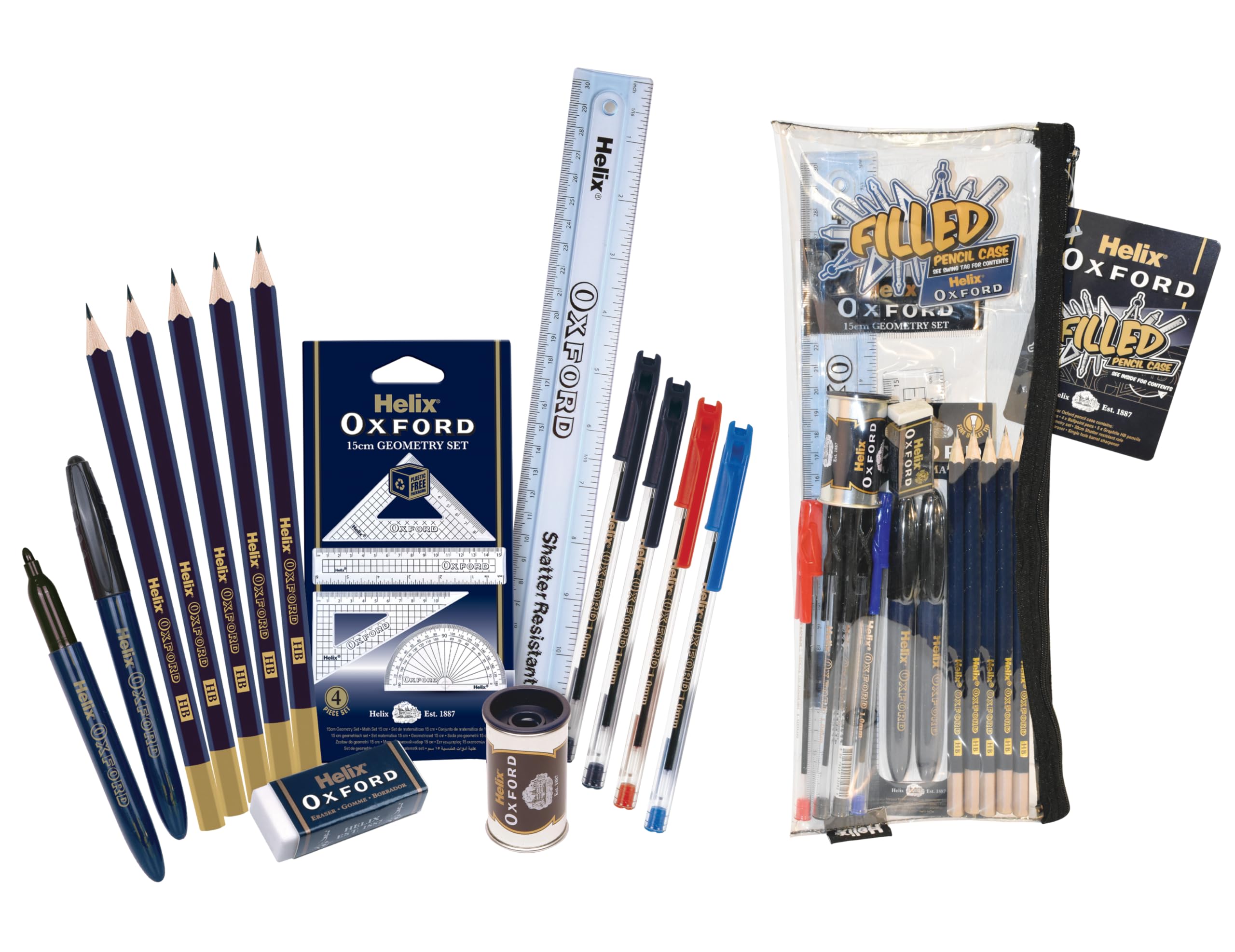 Helix Oxford Complete Stationery Set in 13.5 inch Pencil Case