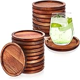 Gejoy 20 Pcs Wooden Coasters for Drinks 5 Inch Natural Stackable Acacia Wood Round Coasters Bulk for Coffee Tabletop Protection for Kinds of Cups Housewarming Gifts Home Bar Table Decor