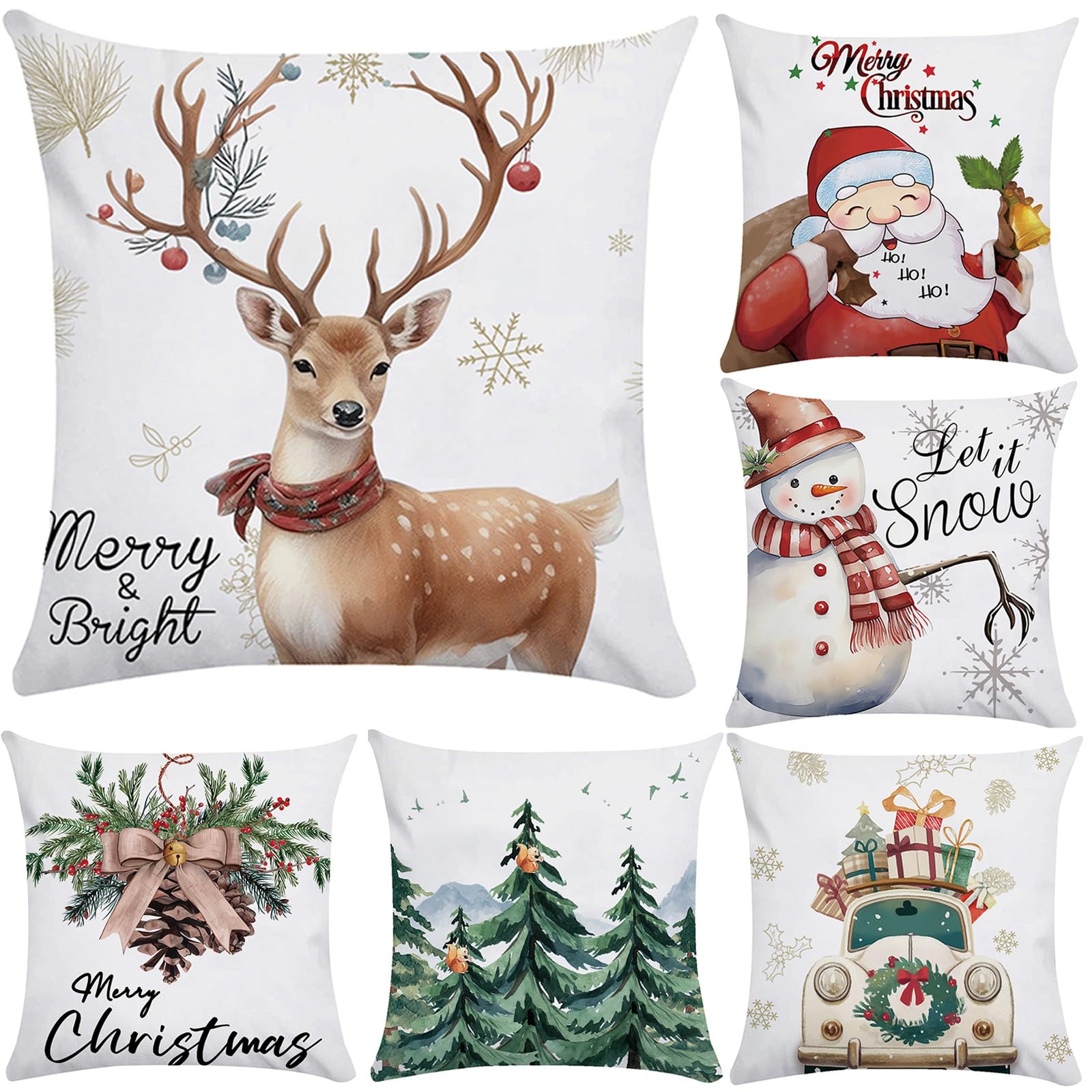 Xyxu Christmas Cushion Covers Set Of 6, Merry Christmas Decorations indoor Colorful Xmas Pillow Cases Covers, Soft Plush Cartoon Winter Xmas Design Cushion Covers 40 x 40 cm for Sofa Decor indoor
