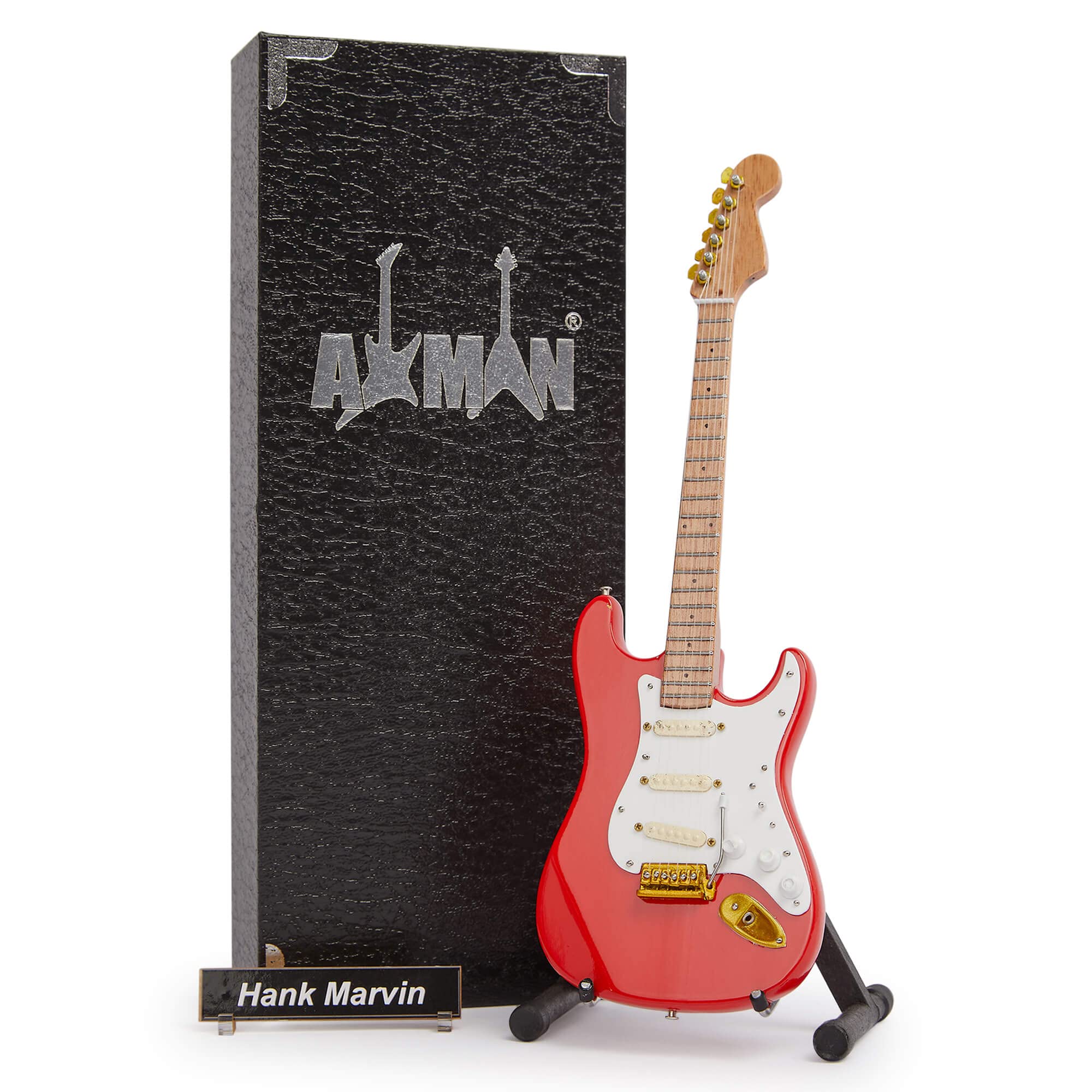 Axman Hank Marvin (The Shadows) Miniature Guitar Replica - Music Gifts - Handmade Ornamental 1/4 Scale - Includes a Display Box, Name Tag and Miniature Guitar Stand