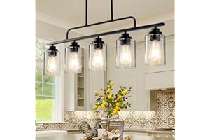 DALariia Dining Room Light Fixture - Black 5-Light Farmhouse Chandelier Kitchen Island Lights Fixtures Modern Linear Chandeliers Hanging Pendant Lighting Over Table for Dining Room