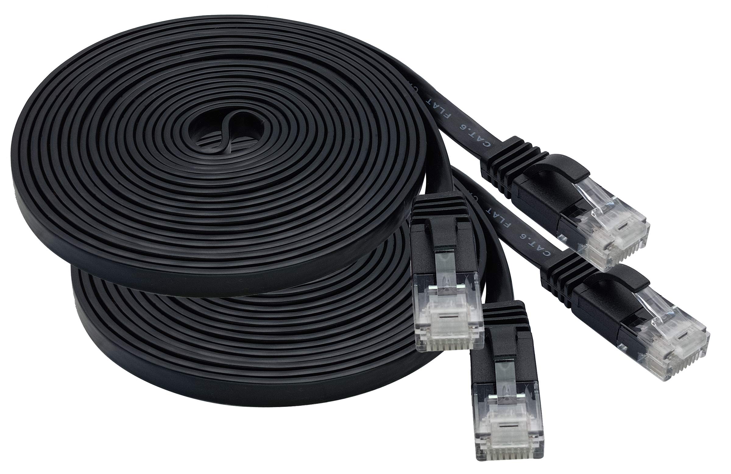 AAOTOKK Cat6 Ethernet Cable, High Speed Flat Gaming Network Cable,Male RJ45 Black Flat Ethernet Patch Cable Used for RJ45 Snagless Connector Computer LAN Wire for Router, Modem (3M/10ft-2 Pack)