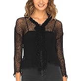 SHU-SHI Womens Sheer Shrug Ruffle Cardigan Sweater Lightweight Knit Bolero