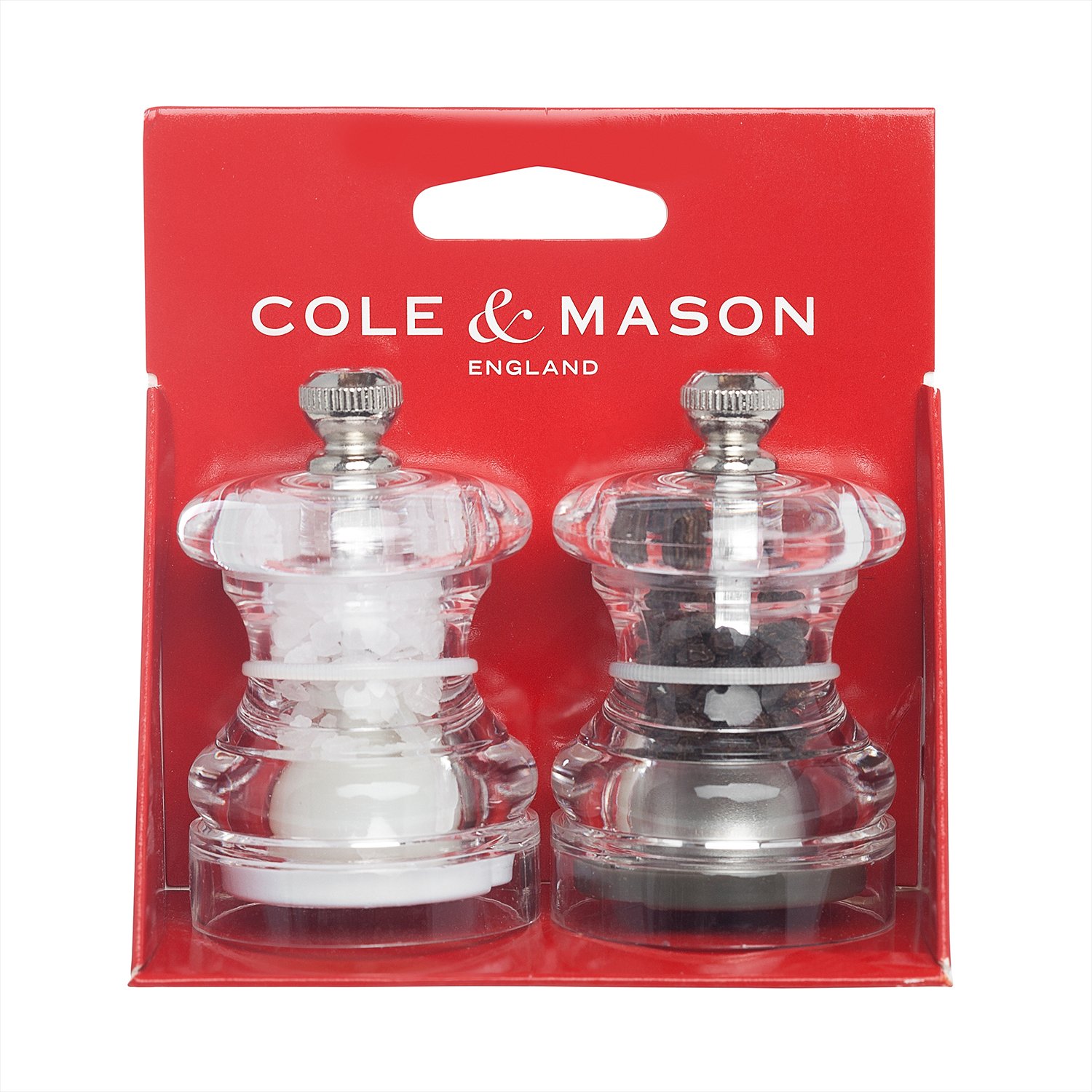 COLE & MASON Button Mini Salt and Pepper Grinder Set, Stainless Steel