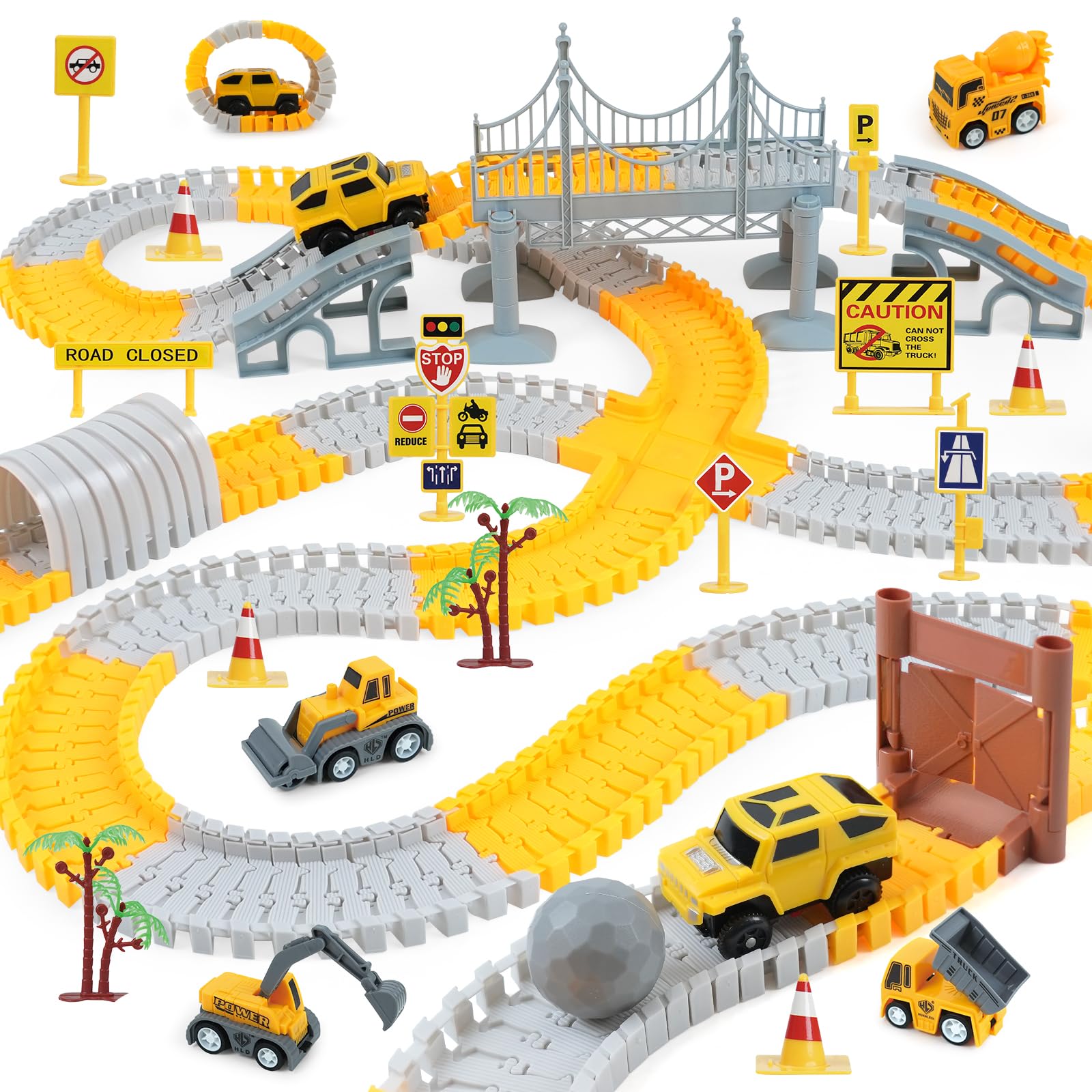 ToyFuntasy Construction Race Tracks Toys for Kids - 330+ PCS Track Play Set with Cars and Construction Trucks, Best Birthday Gifts for 3 4 5 6 7 Year Old Boys, Flexible DIY Engineering Building Set