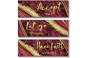ONIZHITY 3Pcs Red and Gold Bathroom Decor Red Gold Wall Decor Accept Let Go Have Faith Quote Marble Style Versatile Home Art for Motivation Bedroom Living Room Office Kitchen(Red Gold 12x4”