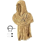 Unisex Medieval Renaissance Hooded Cowl Multifunctional Scarf Shawl Cape Halloween Cosplay Costume Brooch Accessories Set