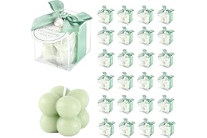 ACITHGL 30 Sets Fully Assembled Small Bubble Candle Party Favors for Guests Bulk Bridal Showers Favors Candles with Stylish Ribbons Thank You Cards Gifts (Green)
