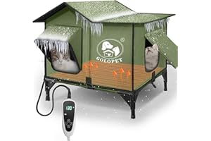 GOLOPET Large Heated Cat House for Outside 21x17x17 in with Time Temperature Intelligent Controller,Inner Insulation Layer and 100% Waterproof,Built in MET and UL Dual Certified Heater