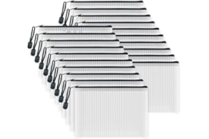 AUSTARK 20 Pcs Zipper File Bags, Plastic Mesh Pouch, Board Game Storage, Waterproof Bags for Office School (B6 Size 7.6''x5.3'', White and Black)