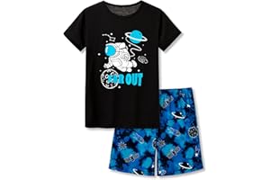 Beezizac Little Big Boys 2-Piece Cozy Pajamas Short Sleeve Cool Summer PJ Set Kid Sleepwear Size 6-18