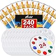AROIC Paint Brushes Palette Set,24 Pack/240Pcs Acrylic Paint Brushes and 24 Palettes, Professional Artist Brushes, Finger and Face Painting Oil Painting Watercolor Kid's and Adult Painting Art Set.
