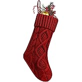 Fesciory 1 Pack Christmas Stockings, 14 Inches Cable Knitted Stocking Gifts & Decoration for Family Holiday Xmas Party Decor, Burgundy