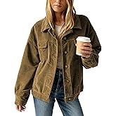 Ziqoty Women's Corduroy Shacket Oversized Jacket Vintage Button Down Shirt Jacket with Chest Pockets Fall Winter Layering