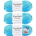 Premier Yarns Parfait Chunky Chenille Yarn 3.5 Oz 6 Super Bulky Weight 3 Pack Bundle with Bella's Crafts Stitch Markers (Azure)