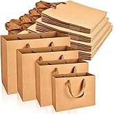 Lainballow 20 Pcs Brown Paper Gift Bags With Ribbon Handles - 4 Assorted Sizes Kraft Merchandise Bags for Business, Boutique, Retail, Holiday, Party