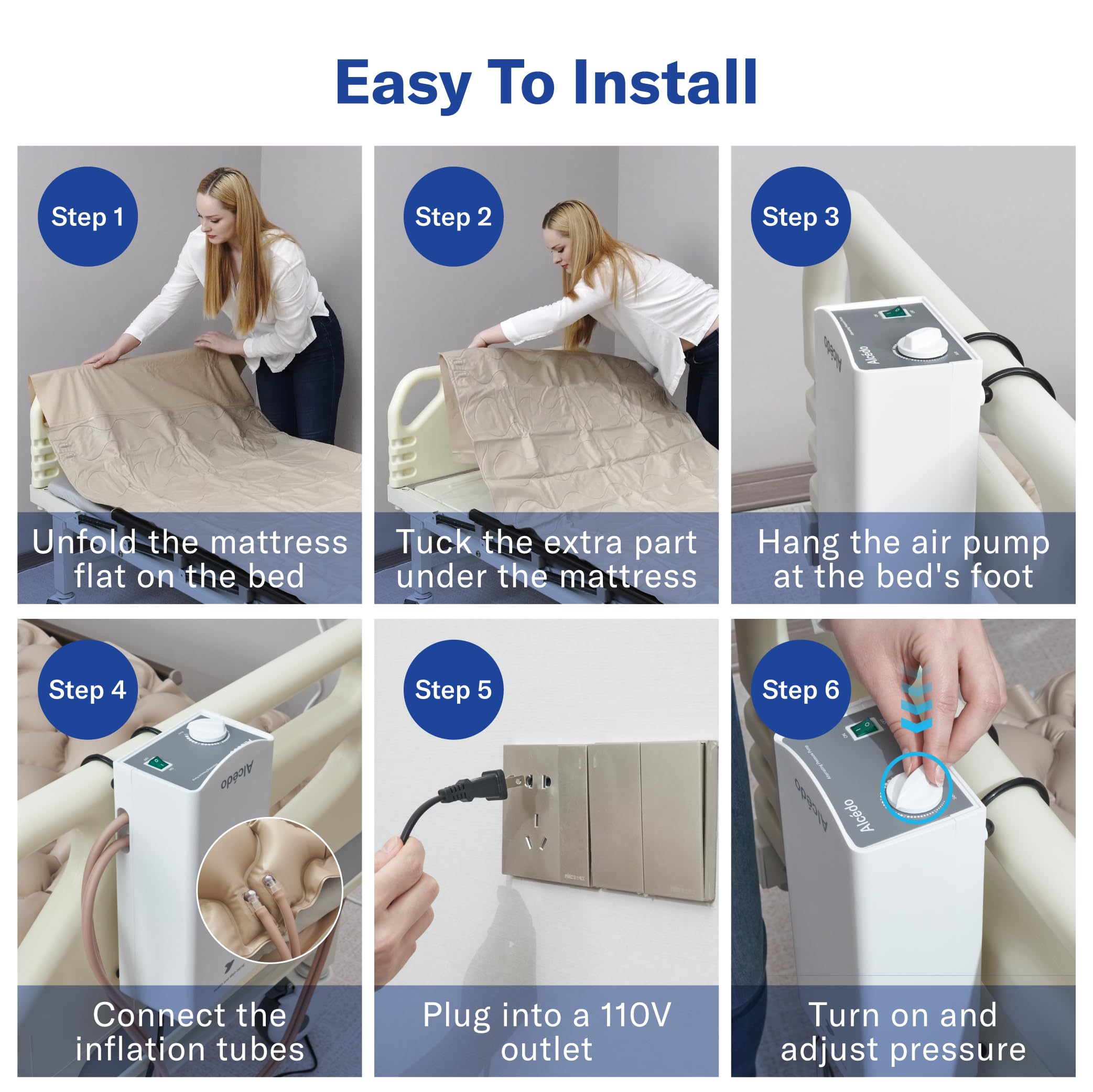 Alcedo Alternating Air Pressure Mattress Pad for Bed Sore and Ulcer Prevention, Hospital & Home Use Medical Mattress Topper for Bedridden Patient, Adjustable Ultra Quiet Pump and Waterproof Cushion