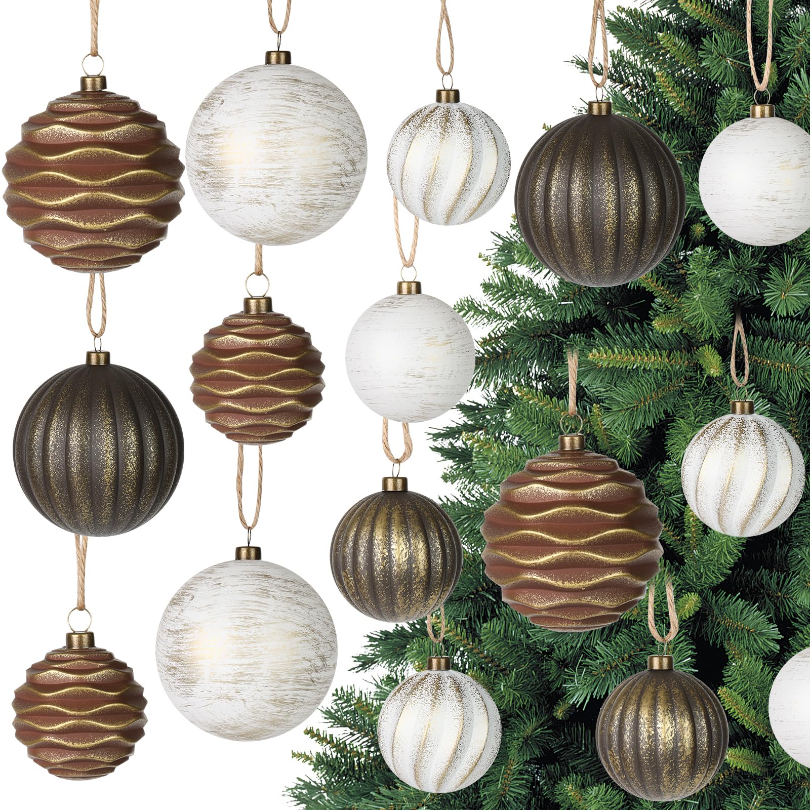 Photo 1 of 25-Pack Vintage Christmas Ball Ornaments Classic Textured Christmas Ball Farmhouse Hanging Decorations for Xmas Tree Holiday Home Party (Textured Vintage)