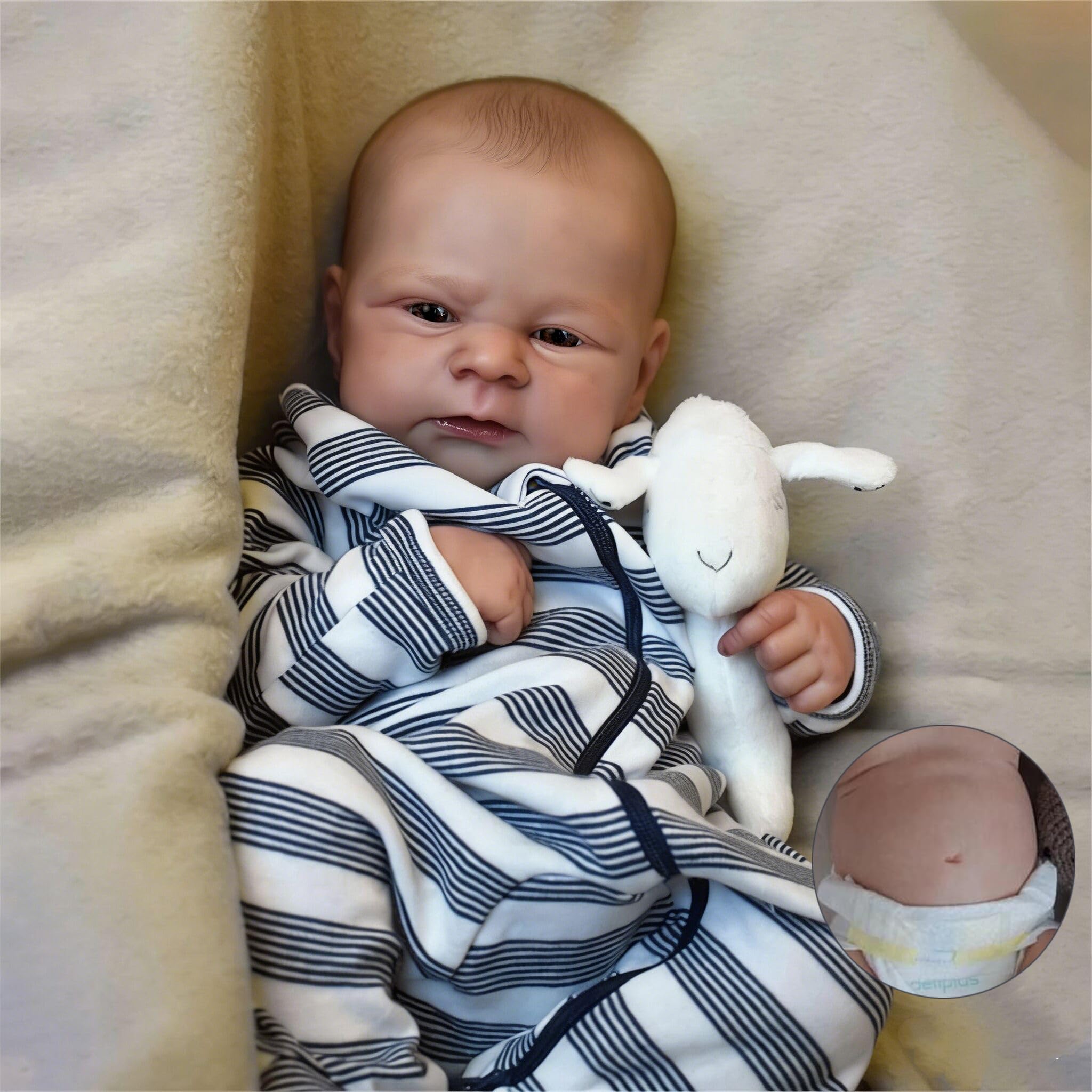 Zero pam Reborn Dolls Silicone Full Body Boys 18 Inch Realistic Silicone Baby Doll Open Eyes Lifelike Newborn Babys Dolls That Look Real Life Reborn Boy Doll With Accessories