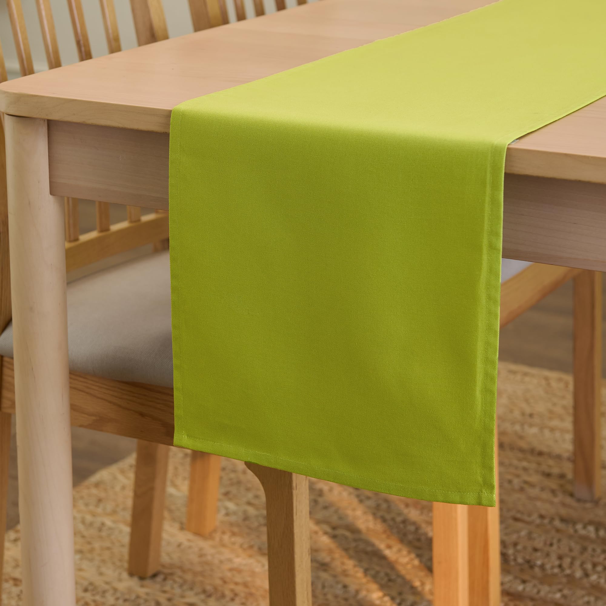 Encasa XO Table Runner 13x59 in Long | Cotton Canvas Fabric | Lime Green Solid Color | Machine Washable & Durable