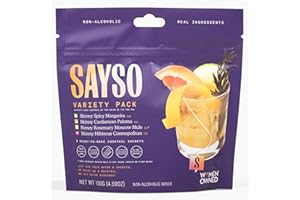 SAYSO Variety Pack | Skinny Mix Includes Spicy Margarita, Cardamom Paloma, Hibiscus Cosmopolitan & Honey Rosemary Moscow Mule Craft Cocktail & Moctkail Mixers (Low-Calorie & Low Sugar), 8-Pack Assorted